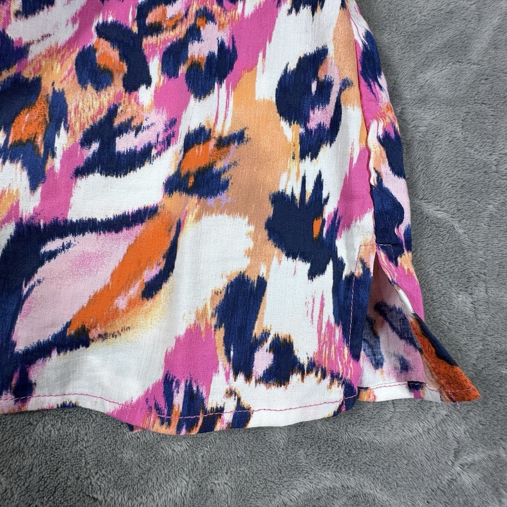 Belle Kim Gravel Vibrant Abstract Animal Print Smocked Sleeve Women's Top XS New - Picture 6 of 10